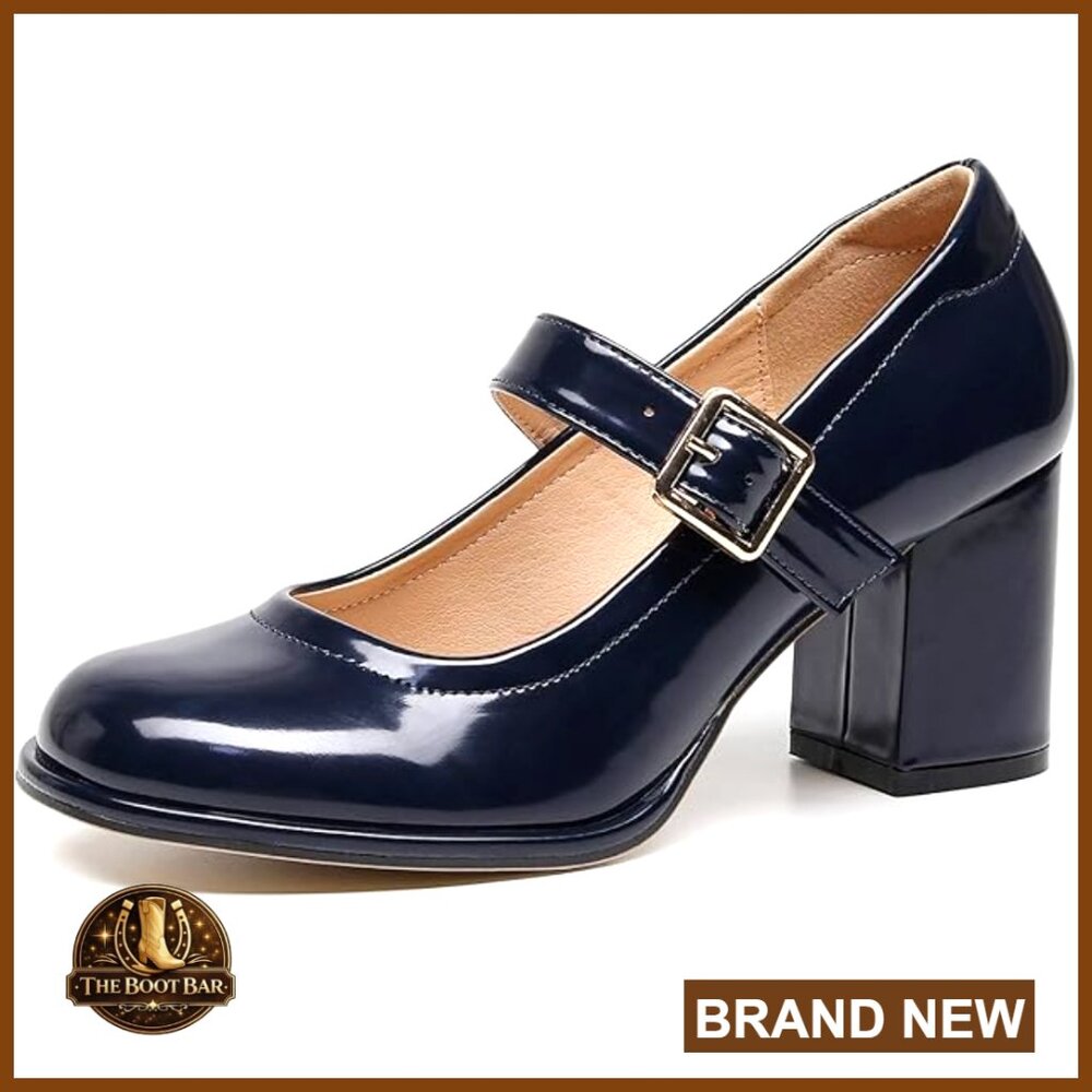 Women's Mary Jane Pump Heels with Adjustable Buckle Strap